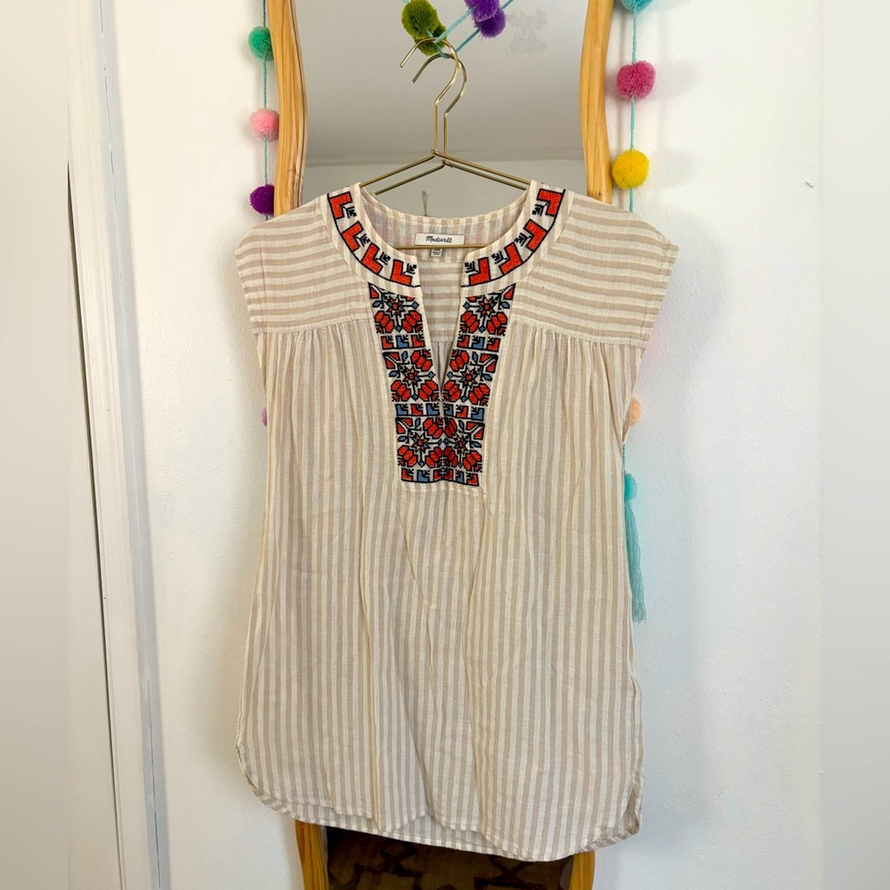 Madewell beach cover up or long blouse.